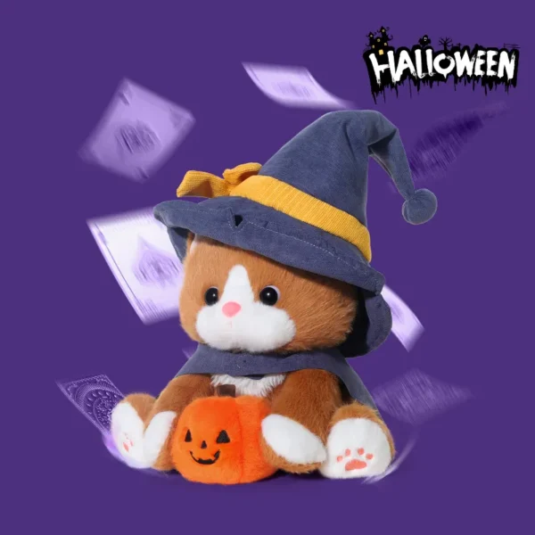 Plush Toy Cat with Pumpkin and Wizard Hat - Comfort Plushie