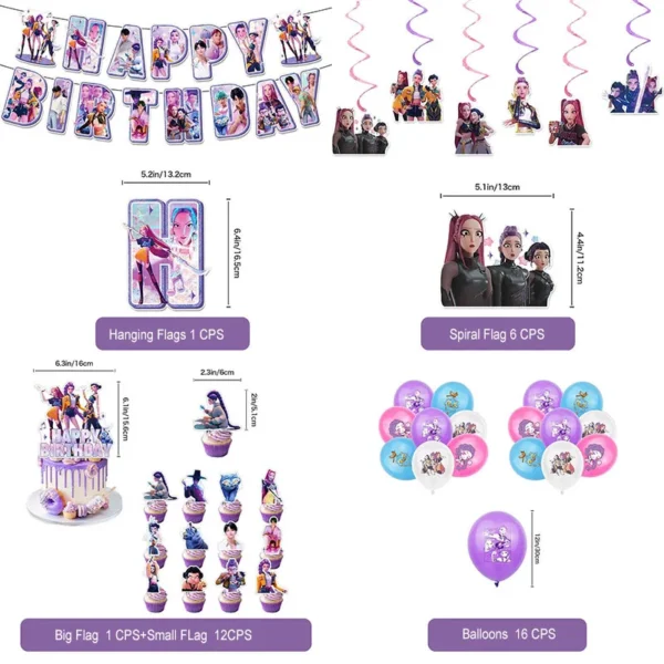 Packaging and size scale demonstration of the complete birthday decoration bundle.