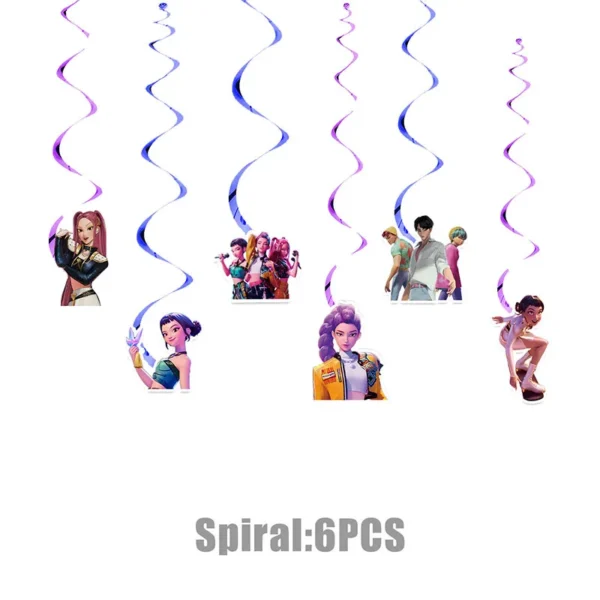 Spiral ceiling decorations and banners setup for a party